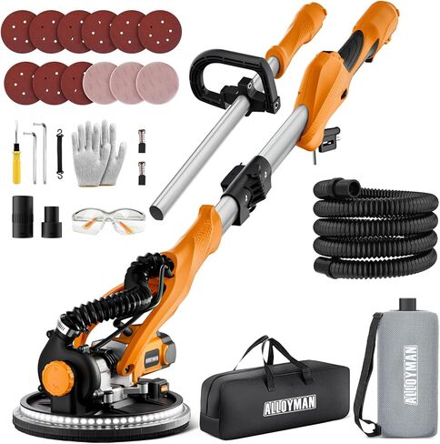 Alloyman Drywall Sander, 1050W Electric Drywall Sander with Vacuum Dust Collection, 2100RPM Wall Sander with 6 Variable Speed, Foldable & Extendable Handle, Double-Deck LED Light, Dust Bag and Hose in Kuwait