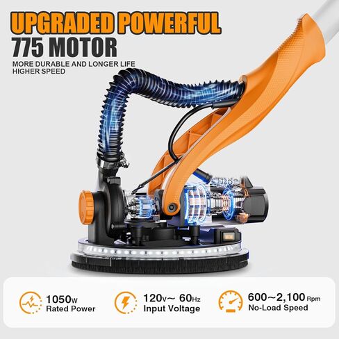 Alloyman Drywall Sander, 1050W Electric Drywall Sander with Vacuum Dust Collection, 2100RPM Wall Sander with 6 Variable Speed, Foldable & Extendable Handle, Double-Deck LED Light, Dust Bag and Hose in Kuwait