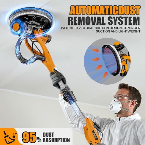 Alloyman Drywall Sander, 1050W Electric Drywall Sander with Vacuum Dust Collection, 2100RPM Wall Sander with 6 Variable Speed, Foldable & Extendable Handle, Double-Deck LED Light, Dust Bag and Hose in Kuwait