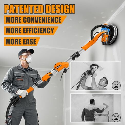 Alloyman Drywall Sander, 1050W Electric Drywall Sander with Vacuum Dust Collection, 2100RPM Wall Sander with 6 Variable Speed, Foldable & Extendable Handle, Double-Deck LED Light, Dust Bag and Hose in Kuwait