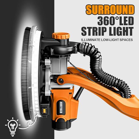 Alloyman Drywall Sander, 1050W Electric Drywall Sander with Vacuum Dust Collection, 2100RPM Wall Sander with 6 Variable Speed, Foldable & Extendable Handle, Double-Deck LED Light, Dust Bag and Hose in Kuwait