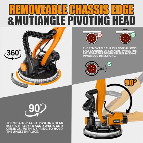 Alloyman Drywall Sander, 1050W Electric Drywall Sander with Vacuum Dust Collection, 2100RPM Wall Sander with 6 Variable Speed, Foldable & Extendable Handle, Double-Deck LED Light, Dust Bag and Hose in Kuwait