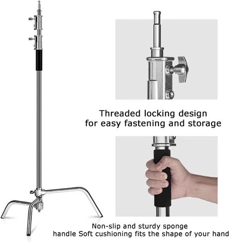 C. Light Stands ، دب 20 كيلوجرام ترايبود مع ذراع متقاطعة ، ارتفاع قابلة للتعديل 150-330 سم ، لتصوير استوديو RING عاكس Softbox in Kuwait