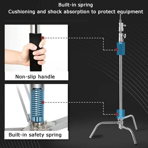 Heavy Duty C Stands with Boom Arm, Load Capacity 20 Kg Light Tripod, Spring Safety Buffer for Spotlights Photography Studio in Saudi Arabia