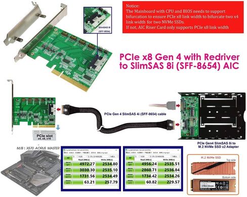 PCIe x8 Gen4 with ReDriver to SlimSAS 8i (SFF-8654) Add-in-Card | Micro SATA Cables in Saudi Arabia