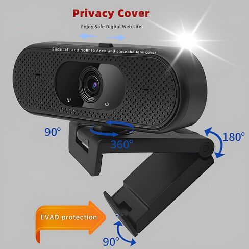 Hprosper 2K 5M Webcam with Beauty, Computer Camera with Low-Light Correction, AI Noise-Canceling Microphone, Adjustable Field of View, Built-in Privacy Shutter in Saudi Arabia