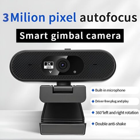 Hprosper 2K 5M Webcam with Beauty, Computer Camera with Low-Light Correction, AI Noise-Canceling Microphone, Adjustable Field of View, Built-in Privacy Shutter in Saudi Arabia