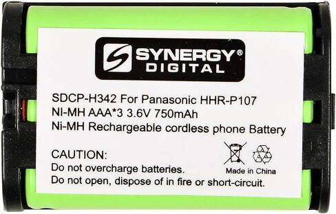 Synergy Digital Cordless Phone Battery, Compatible with Panasonic KX-TG2215B Cordless Phone, (Ni-MH, 3.6V, 750 mAh) Ultra High Capacity, Replacement for Panasonic HHR-P107 Battery in Saudi Arabia