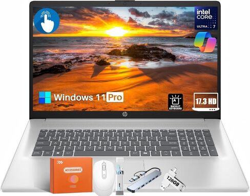 HP 17 inch Business Touchscreen Laptop, Intel 12-Core Ultra 7 255U up to 5.2GHz, w/AI NPU(12 Tops), 64 GB DDR5, 2 TB SSD, 17.3" HD+ Touch Screen, Backlit Keyboard, WiFi 6, Copilot Key, Windows 11 Pro in Saudi Arabia