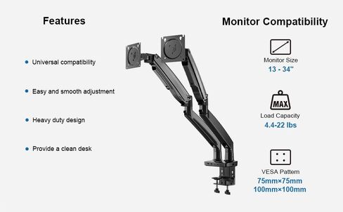Motion Desk Motion للشاشات المزدوجة تصل إلى 34 ″ و 22 رطلاً in Kuwait