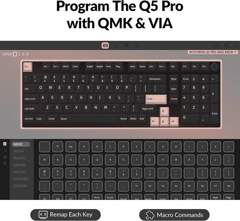 Keychron Q5 Pro اللاسلكي QMK/عبر لوحة المفاتيح الميكانيكية ، 96 ٪ تخطيط مقبض قابل للبرمجة بالكامل تصميم الألومنيوم المزدوج ، مفتاح K Pro Red Hot-swappable لنظام التشغيل Mac Windows-Black in Saudi Arabia