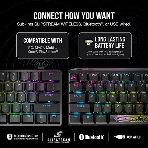 Corsair K70 Pro Mini Wireless 60 ٪ (CH-9189014-NA) لوحة مفاتيح مفتاح سرعة الكرز MX الميكانيكية مع RGB الخلفية-أسود (متجدد) in Kuwait