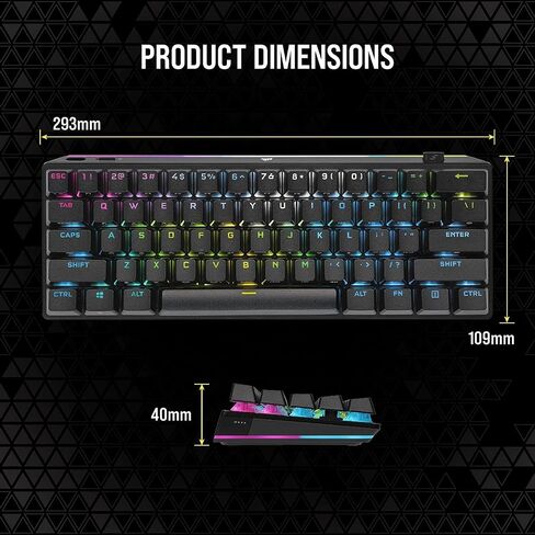 Corsair K70 Pro Mini Wireless 60 ٪ (CH-9189014-NA) لوحة مفاتيح مفتاح سرعة الكرز MX الميكانيكية مع RGB الخلفية-أسود (متجدد) in Kuwait