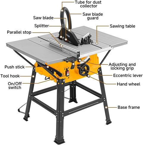 Hoteche 10-Inch Table Saw 15-Amp Benchtop Jobsite Saw Powerful and Precise Woodworking Tool with Extension Tables and Stand in Saudi Arabia