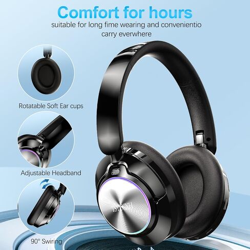 إلغاء الضوضاء فوق سماعات الأذن اللاسلكية Bluetooth مع الميكروفون ووقت اللعب 65 ساعة ومكالمات واضحة وملاءمة للسفر (أسود) in Saudi Arabia