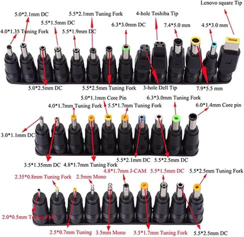 1Set أجهزة الكمبيوتر المحمولة ملحق الطاقة DC5.5x2.1 مع موصلات 34pcs تضمنت كابل USB اختياري in Saudi Arabia