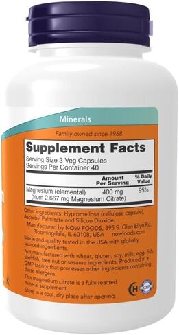 NOW Magnesium Citrate, 400 Milligram 240 Veg Capsules in Saudi Arabia