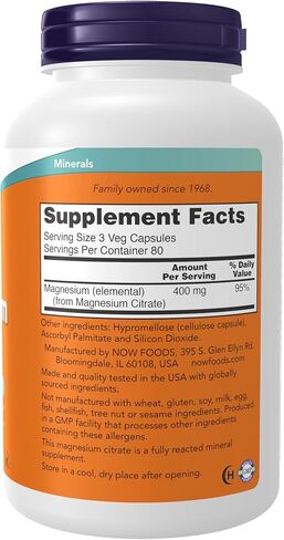 NOW Magnesium Citrate, 400 Milligram 240 Veg Capsules in Saudi Arabia
