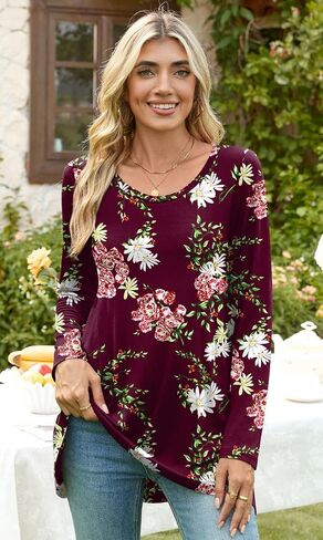 POPYOUNG Women's Fall Long Sleeve Tunic Tops for Leggings Crewneck Casual Blouse T-Shirt in Saudi Arabia