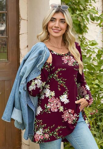 POPYOUNG Women's Fall Long Sleeve Tunic Tops for Leggings Crewneck Casual Blouse T-Shirt in Saudi Arabia