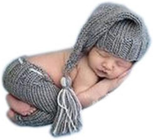 Pinbo 庐 Newborn Baby Knitted Costume Outfits Photography Props Hat Suspenders in Kuwait