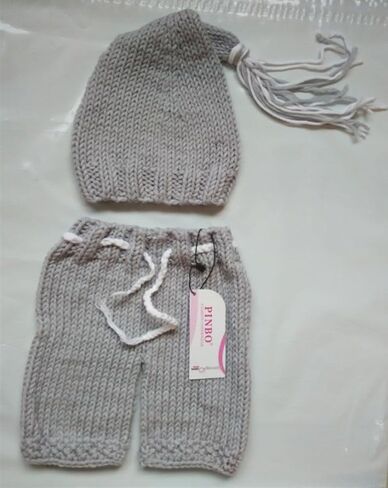 Pinbo 庐 Newborn Baby Knitted Costume Outfits Photography Props Hat Suspenders in Kuwait