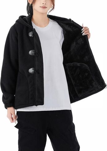 معاطف شتوية JiangWu للنساء بسحاب كامل وسترة من الصوف القطبي مبطنة بصوف الشيربا معطف دافئ للاستخدام الخارجي in Kuwait