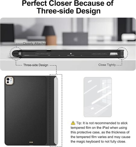 علبة متوافقة مع Magic-Keyboard لـ iPad Pro-13 Inch M4 2024 ، تغطية للمتانة Smart Magickeyboard Folio Slim ، مع سطح جلدي متين ، (لوحة مفاتيح غير متضمنة) ، أسود in Kuwait