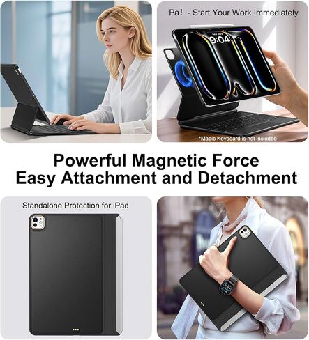 علبة متوافقة مع Magic-Keyboard لـ iPad Pro-13 Inch M4 2024 ، تغطية للمتانة Smart Magickeyboard Folio Slim ، مع سطح جلدي متين ، (لوحة مفاتيح غير متضمنة) ، أسود in Kuwait
