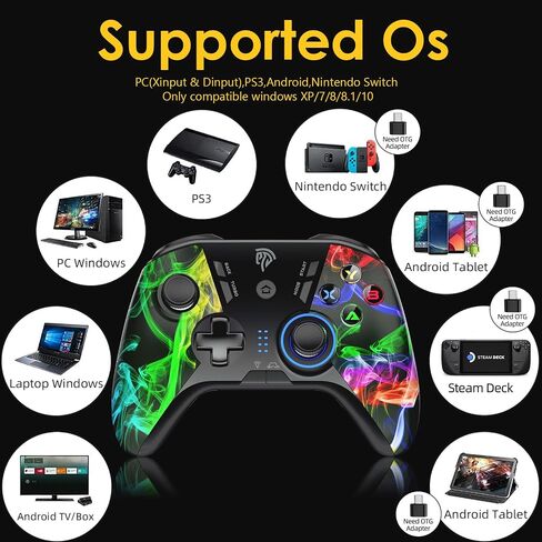 EasySMX PC Wireless Controller, Gaming Controller for Computer,Laptop,PS3,Android TV, Nintendo Switch and Tesla with Adjust LED Light, Dual Vibration and 4 Programmable Keys, Battery Up to 14 Hours in Kuwait