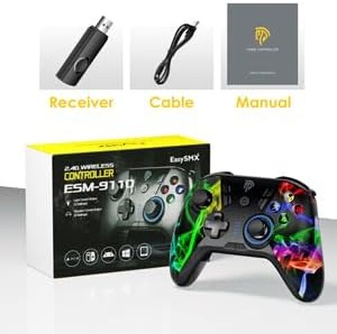 EasySMX PC Wireless Controller, Gaming Controller for Computer,Laptop,PS3,Android TV, Nintendo Switch and Tesla with Adjust LED Light, Dual Vibration and 4 Programmable Keys, Battery Up to 14 Hours in Kuwait