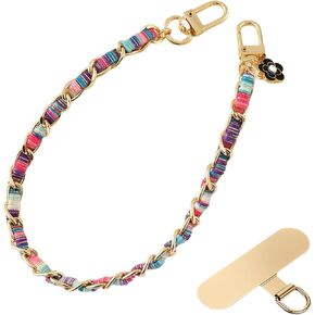 Luxury Pearl Leather Phone Lanyard, Korean Designer Double Chain Wrist Strap with Stainless Steel Spacer, 10.24 Inch, White in Kuwait