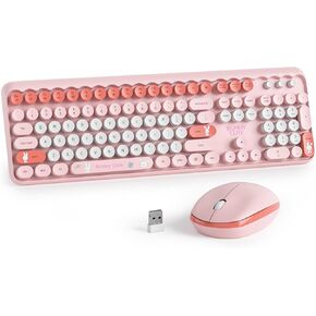 لوحة مفاتيح بيج محايدة ولاسلكية الماوس ، 2.4 جيجا هرتز فأر لوحة مفاتيح بنية اللون الكامل الحجم مع مفاتيح جولة الآلة الكاتبة الرجعية لنوافذ الفتيات ، الكمبيوتر ، أجهزة الكمبيوتر المحمولة ، الكمبيوتر (DOT محايد) in Kuwait