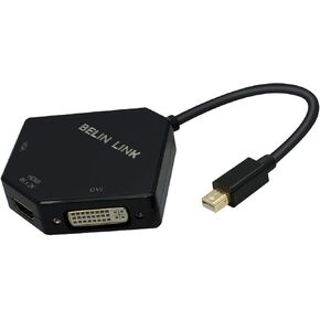 Thunderbolt to HDMI+VGA+DVI Adapter, Mini dp （Display Port） to HDMI VGA DVI Gold-Plated Connector 3 in 1video Adapter, for MacBook Pro mac Book air Surface pro(Cobra Appearance) (Black) in Saudi Arabia