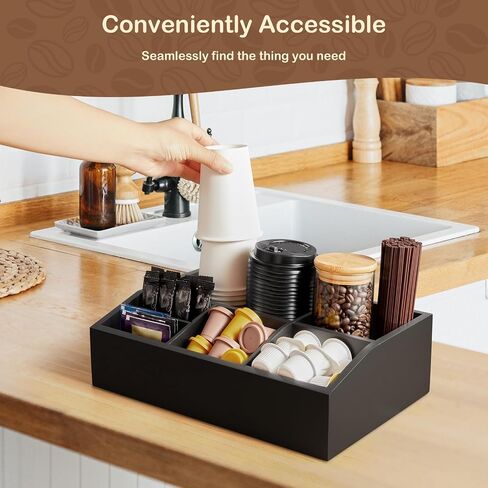 Black Coffee Station Organizer for Countertop, Coffee Bar Accessories and Organizer, Coffee Pod Holder Storage Basket for K Cup Sugar Tea in Saudi Arabia