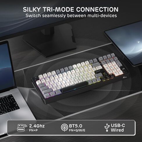 RK Royal Kludge F99 لوحة المفاتيح الميكانيكية اللاسلكية مع لوحة العدد ، Tri-Mode Hot Swappable 95 ٪ 100 مفاتيح لوحة مفاتيح الألعاب BT/2.4G/USB-C ، برامج PRO ، بطارية 5000 مللي أمبير في الساعة ، مفاتيح اللمس المخصصة in Saudi Arabia