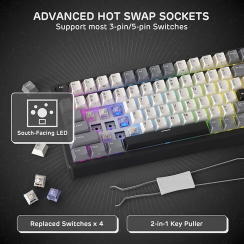 RK Royal Kludge F99 لوحة المفاتيح الميكانيكية اللاسلكية مع لوحة العدد ، Tri-Mode Hot Swappable 95 ٪ 100 مفاتيح لوحة مفاتيح الألعاب BT/2.4G/USB-C ، برامج PRO ، بطارية 5000 مللي أمبير في الساعة ، مفاتيح اللمس المخصصة in Saudi Arabia