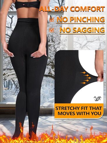 HONENNA Colorful Womens Fleece Lined Tights High Waisted Opaque Winter Thermal Pantyhose, Medias Termicas Para Mujer in Kuwait