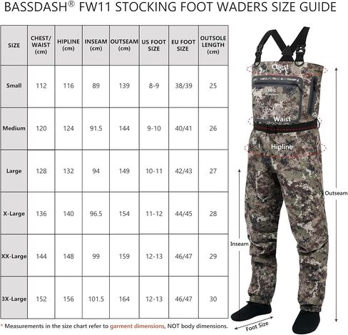 Bassdash Men's Lightweight Breatable Wader Black Camo StockingFoot for Fly Fishing Hunting FW11 in Saudi Arabia