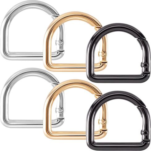 6pcs d keychain clip ، zinc alloy carabiner d heavy duted dicked ، spring snap clasp hook for camping trailing fish-fish-silver & gold & black in Saudi Arabia