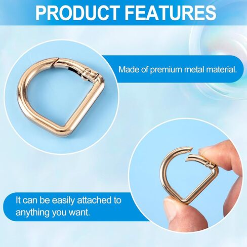 6pcs d keychain clip ، zinc alloy carabiner d heavy duted dicked ، spring snap clasp hook for camping trailing fish-fish-silver & gold & black in Saudi Arabia