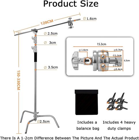 C Stands, Adjustable Tripod with Boom Arm,Load-Bearing Capacity 40kg,Maximum Height 330cm for Photography Studio Video Softbox(Style 1) in Saudi Arabia