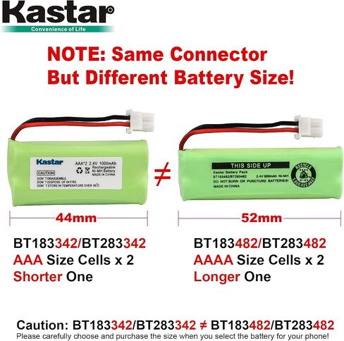 Kastar 4Pack BT183482 / BT283482 Cordless Phone Battery Ni-MH 2.4V 600 mAh Replacement for Vtech LS6475-3 Vtech DS6401 DS6421 DS6422 DS6472 LS6405 LS6425 LS6426 LS6476 Vtech 89-1348-01-00 DECT Handset in Saudi Arabia