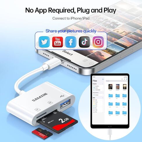 قارئ بطاقة Samzhe SD لقارئ بطاقة ذاكرة iPhone مع سد محول كاميرا USB وقم بتشغيل عارض بطاقة Trail Digital Trail Camer in Kuwait