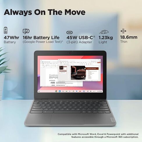 Lenovo 100e Chromebook Gen 4 82W0001FUS 11.6" Chromebook - HD - Octa-core (ARM Cortex A76 + Cortex A55) - 8 GB - 64 GB Flash Memory - English Keyboard - Graphite Gray in Saudi Arabia