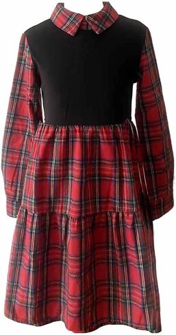 LuckyShe Girls Plaid Dress Belt Long Sleeve Buffalo Check Black White/Red Flannel Dresses for Kids in Saudi Arabia