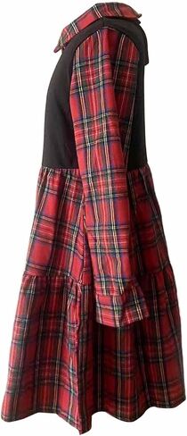 LuckyShe Girls Plaid Dress Belt Long Sleeve Buffalo Check Black White/Red Flannel Dresses for Kids in Saudi Arabia