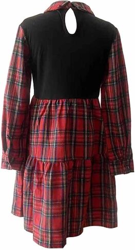 LuckyShe Girls Plaid Dress Belt Long Sleeve Buffalo Check Black White/Red Flannel Dresses for Kids in Saudi Arabia