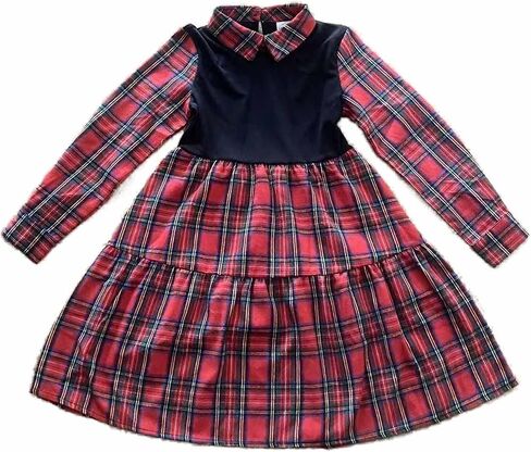 LuckyShe Girls Plaid Dress Belt Long Sleeve Buffalo Check Black White/Red Flannel Dresses for Kids in Saudi Arabia