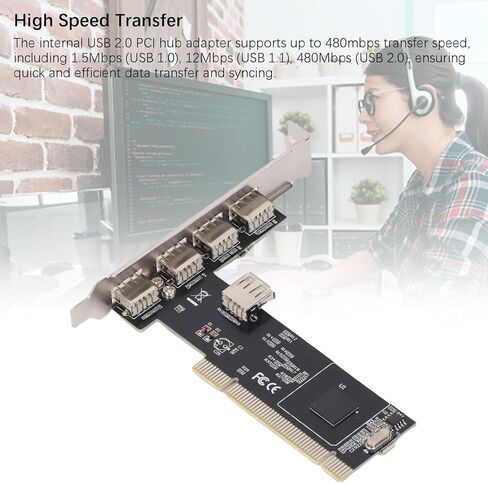 PCI e to USB 2.0 Adapter ، Internal 5 Port 480Mbps High Speed ​​USB 2.0 PCI Hub for Desktop ، 98 Me 2000 2003 Vista Support in Kuwait